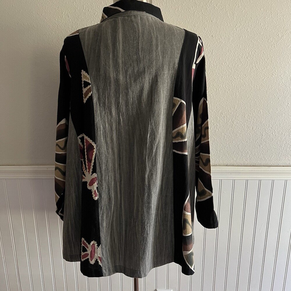 Women's 100% Cotton Collared Tunic Blouse Art to Wear Lagenlook Artsy Large - Picture 4 of 13